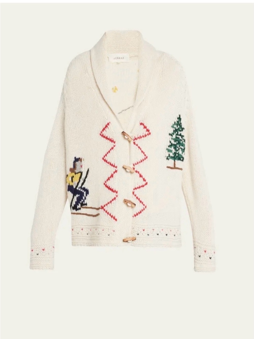 THE GREAT. Holiday Lodge Sweater Ski Motif with Toggle Closures
